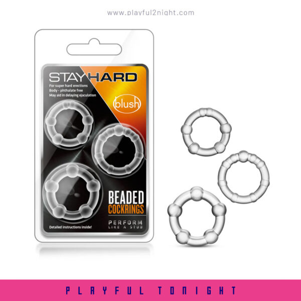 Blush Stay Hard Clear Beaded Cock Ring - Image 2