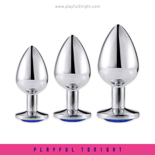 Anal Butt Plug Set Diamond Jeweled (Silver) - Image 3