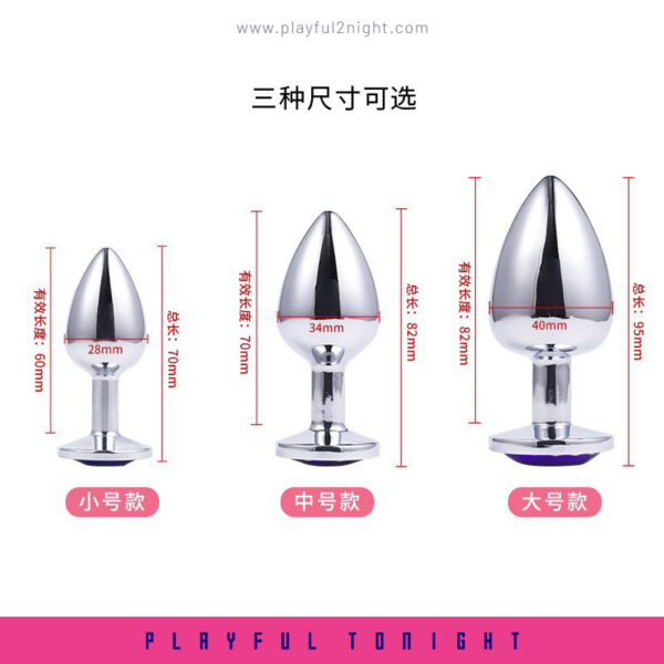 Anal Butt Plug Set Diamond Jeweled (Silver) - Image 7