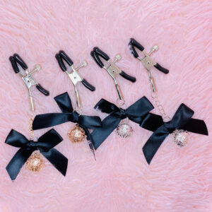 Elegant Bow Nipple Clamp With Rose Gold Bells (Long & Short)
