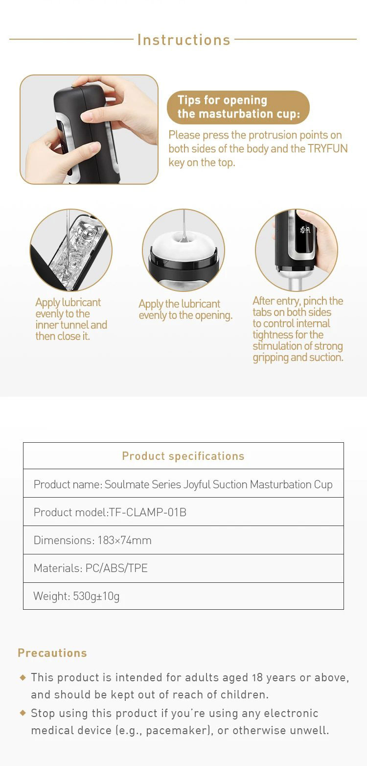 Tryfun Soulmate Series Joyful Masturbation Cup for Men - Product Showcase