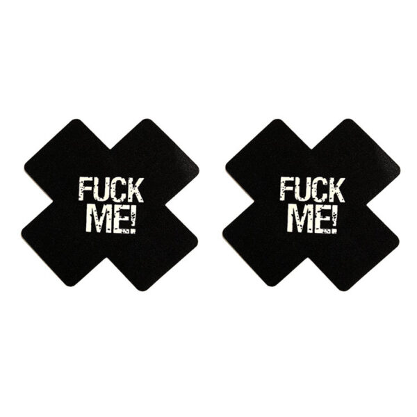 Self Adhesive Cross "FUCK ME " Nipple Cover Pasties (Black)