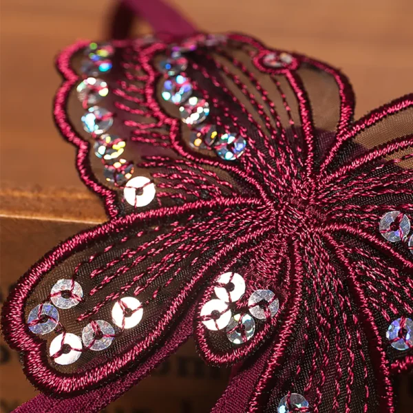 Embroidery Butterfly With Pearl Sexy Crotchless Thong - Image 2