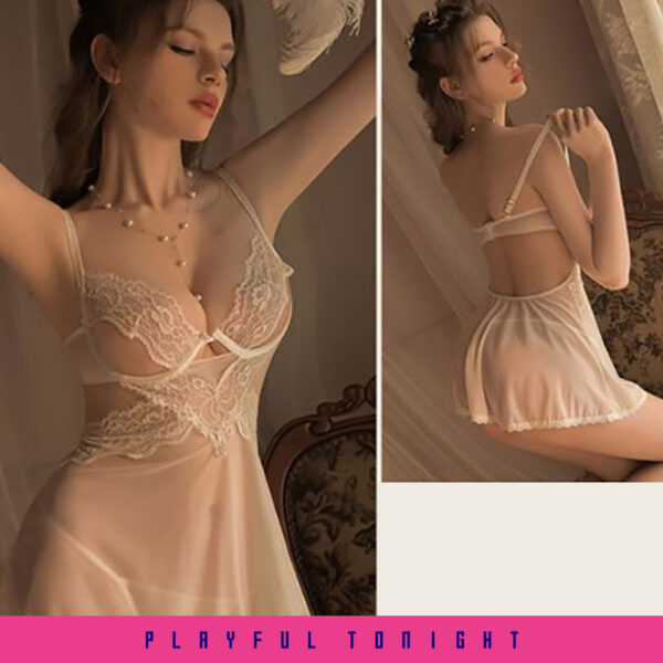 Sheer Babydoll Nightgown with Hollowed-out Chest - Image 6