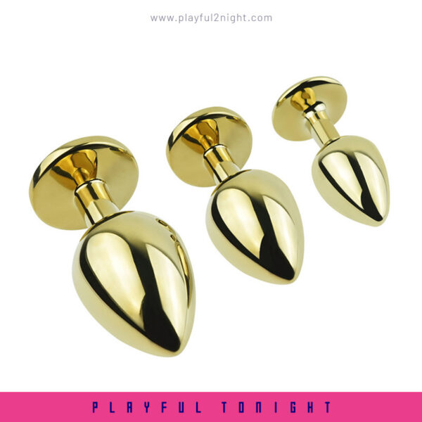 Anal Butt Plug Set Diamond Jeweled (Gold) - Image 2