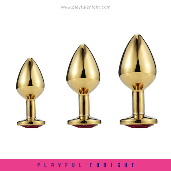 Anal Butt Plug Set Diamond Jeweled (Gold) - Image 3