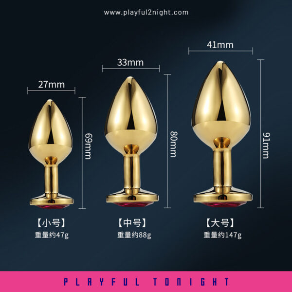 Anal Butt Plug Set Diamond Jeweled (Gold) - Image 7
