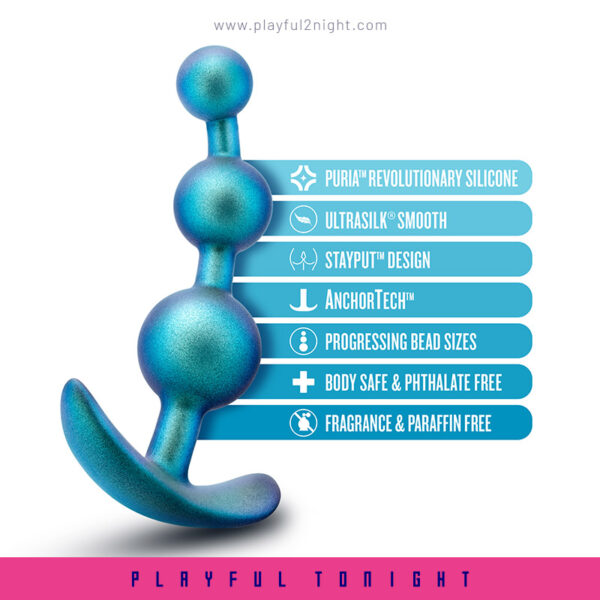 Blush | Anal Adventures Matrix The Gamma Plug Curved Beaded Butt Plug in Neptune Teal - Image 2