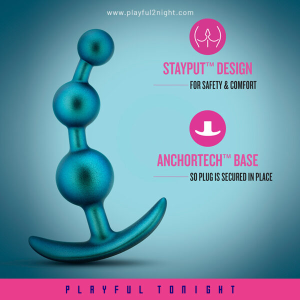 Blush | Anal Adventures Matrix The Gamma Plug Curved Beaded Butt Plug in Neptune Teal - Image 3