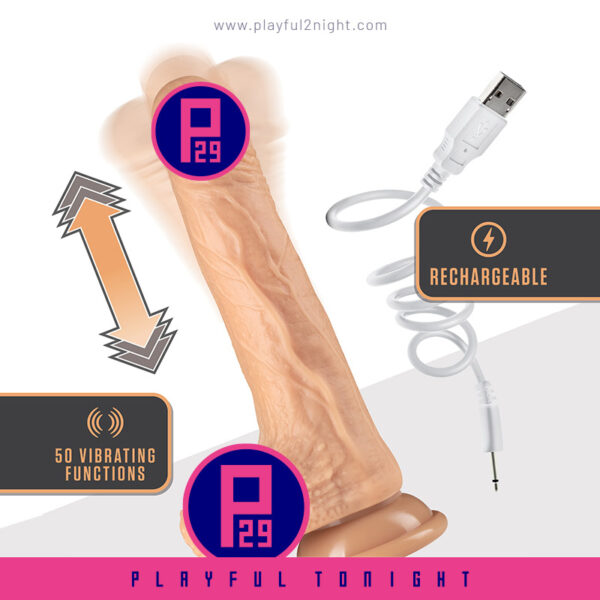 Blush | Dr. Skin Silicone | Dr. Grey Vanilla Rechargeable Thrusting & Vibrating Dildo With Suction Cup Base - Image 3