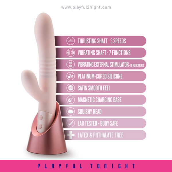 Blush | Fraya 9.5 Inch G Spot Clitoral Dual Stimulation Silicone Rabbit Vibrator With 10 Thrusting Vibrations - Image 2