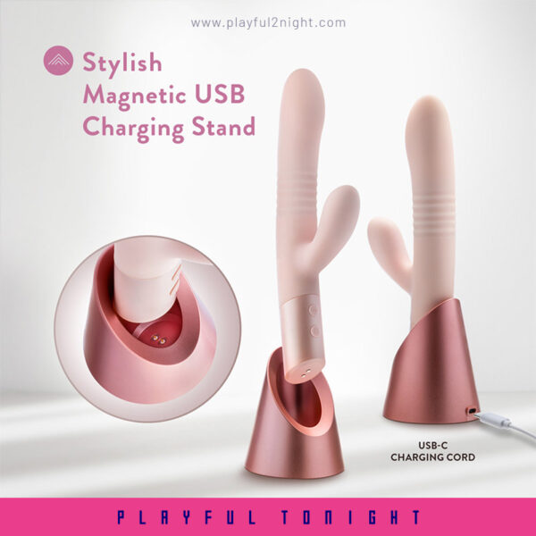 Blush | Fraya 9.5 Inch G Spot Clitoral Dual Stimulation Silicone Rabbit Vibrator With 10 Thrusting Vibrations - Image 3
