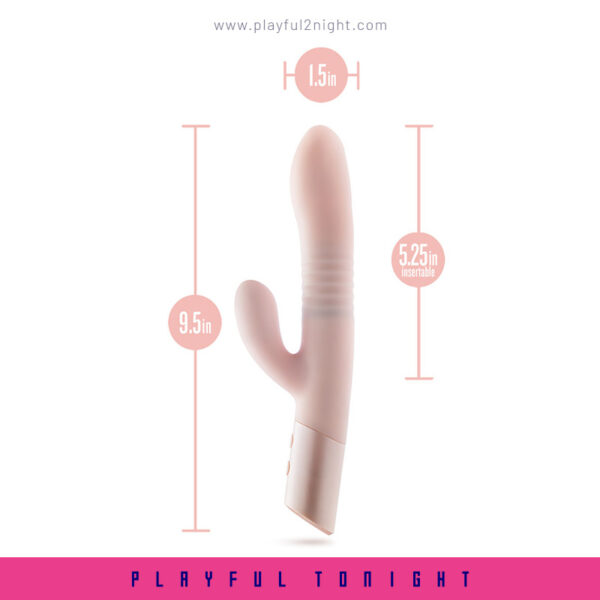 Blush | Fraya 9.5 Inch G Spot Clitoral Dual Stimulation Silicone Rabbit Vibrator With 10 Thrusting Vibrations - Image 7