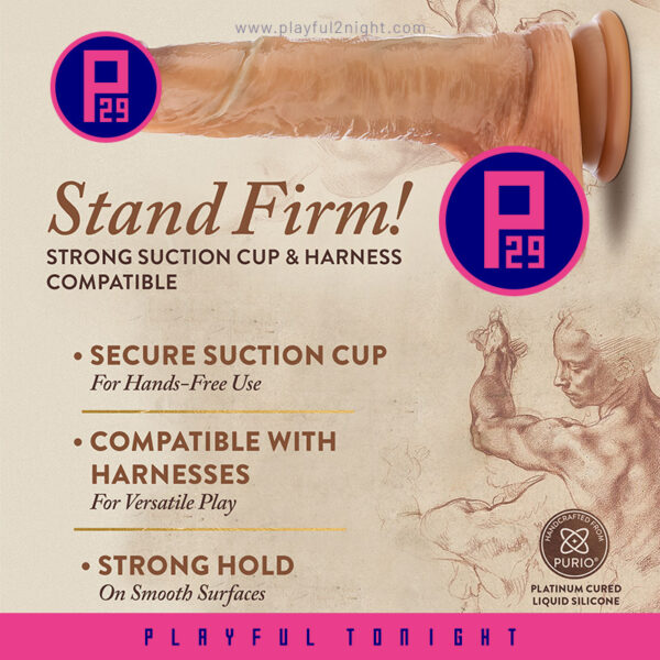 Blush | Renaissance | Raphael 9.5 Inch Realistic Dildo With Sliding Foreskin & Squeezable Balls - Dual Density - Liquid Silicone - Tan - Image 4