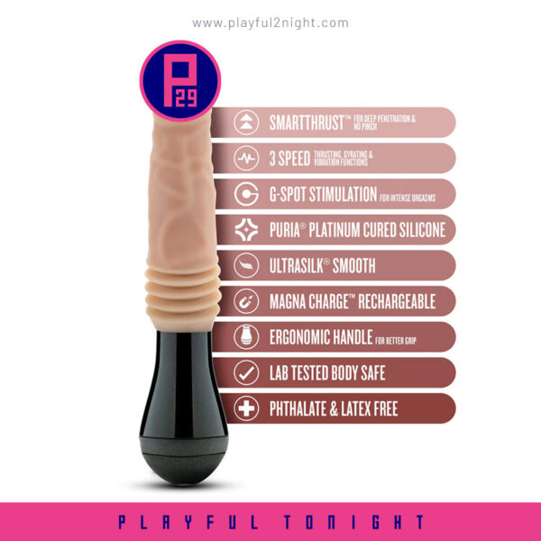 Blush | Dr. Skin Silicone | Dr. Knight Large 10.5 Inch Vibrating, Gyrating And Thrusting Dildo - Image 2