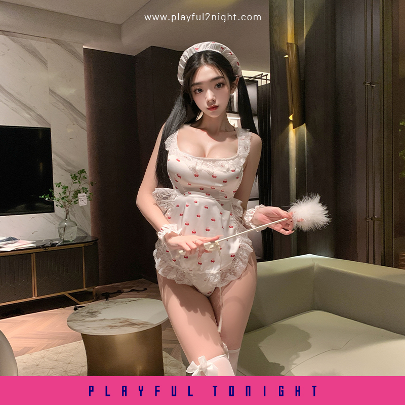 Cherry Tease – Playful Lace Maid Lingerie Set - Image 3