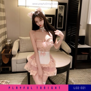 Playful2night Sweet Pink Maid Sheer Lace Set_LG2-021