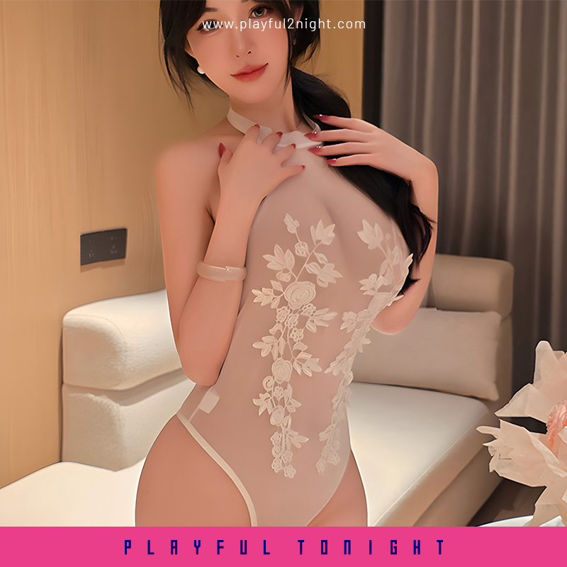Women’s Sheer Floral Lace Lingerie Robe - Image 2
