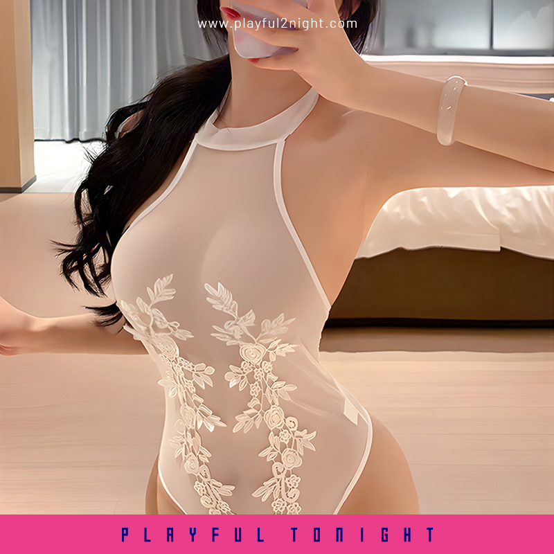 Women’s Sheer Floral Lace Lingerie Robe - Image 3